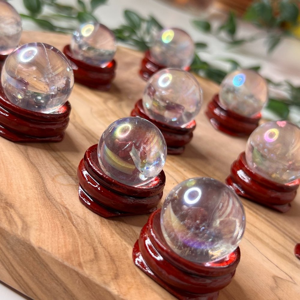 Mini Pocket Angel Aura Quartz Spheres with Stand Included